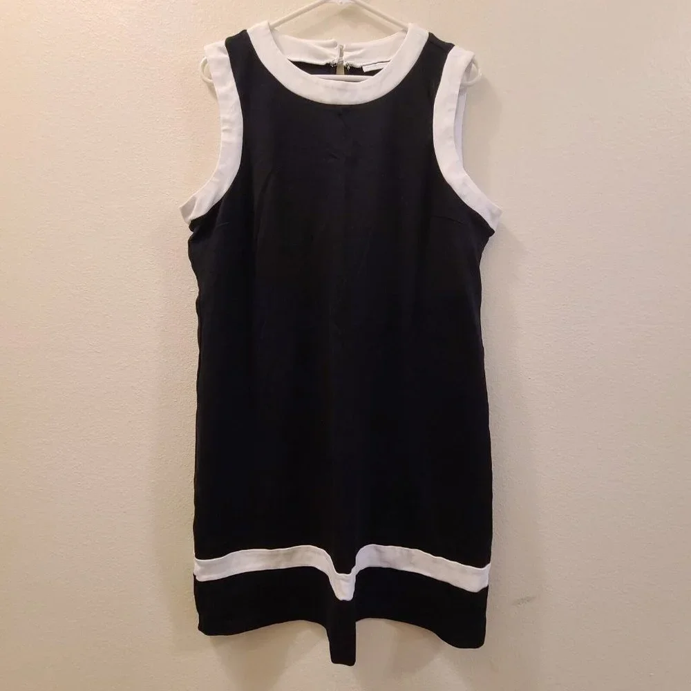 New York & Co. Dress Size XL Sleeveless Sheath Black White Geometric Lightweight